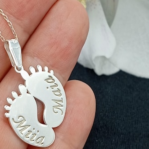 Mom Necklace With Feet, Solid Silver Baby Footprint Necklace, Baby Handprint Necklace, Personalised Mothers Day Gift, Grandma&#39;s Gift,Jewelry