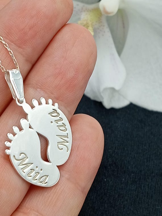 Mom Necklace With Feet, Solid Silver Baby Footprint Necklace, Baby  Handprint Necklace, Personalised Mothers Day Gift, Grandma's Gift,Jewelry