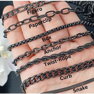 Gepersonaliseerde ketting, zwarte Figaro-ketting, touw, twist, stoeprand, imperial paperclip, doosketting, kerstcadeau, cadeau voor hem, waterdichte ketting