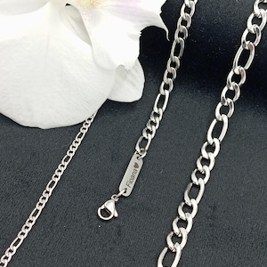 Silver Stainless Steel Figaro Chain Necklace - Men's Jewelry