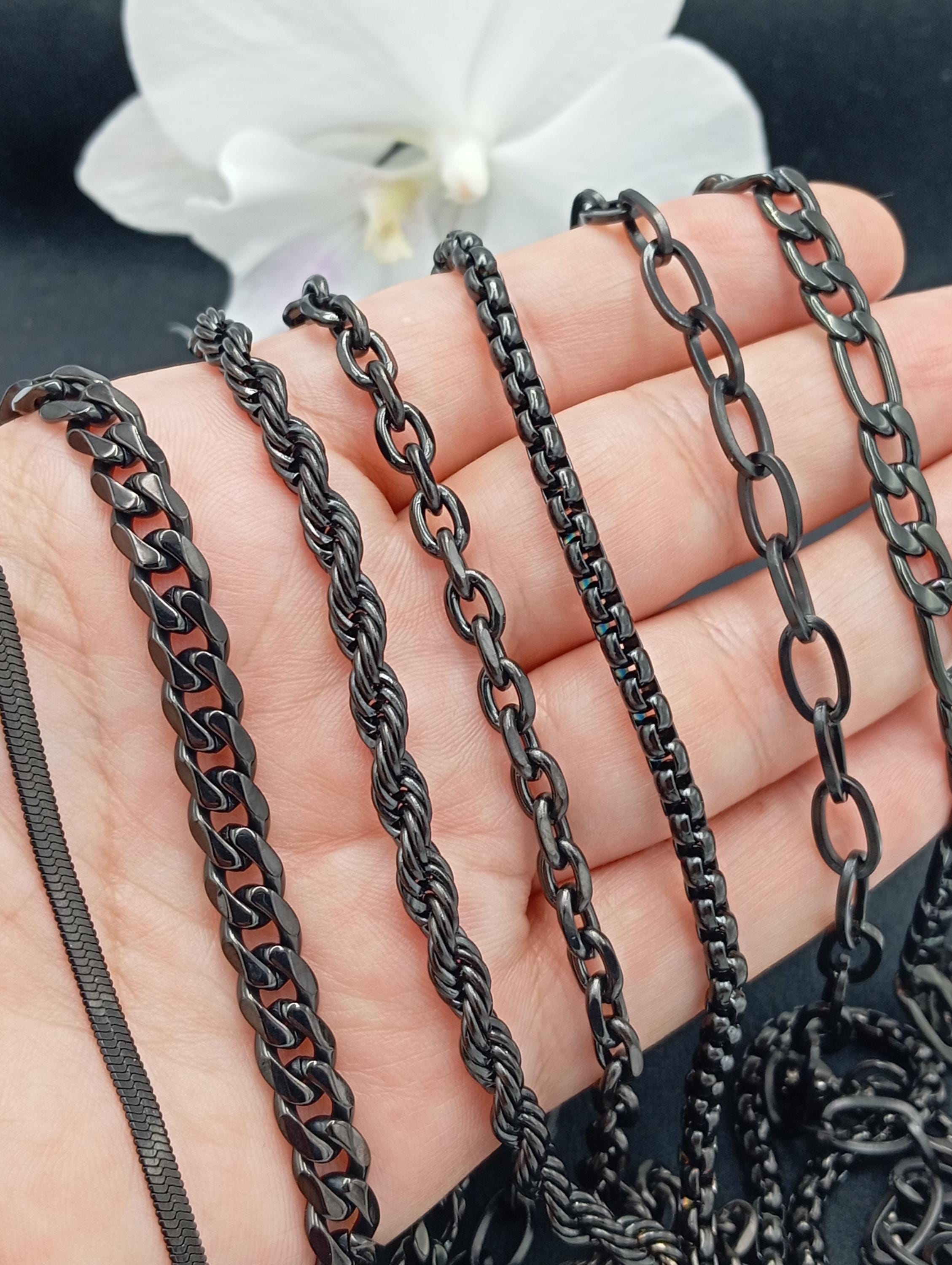 Mens Titanium Box Chain Necklace - Etsy 2.9mm Dark Gray Titanium Classic Polished Cable Chain Necklace, 24 In main image 2