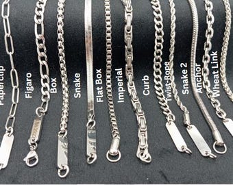 Personalized Chain,Silver Figaro Necklace, Rope, Twist, Curb, Paperclip Imperial, Box Chain, Christmas Gift, Gift For Him, Waterproof Chain