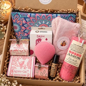 Omsorgspaket för henne, Presentask för kvinnor, Rosa presentask, Rosa älskare, Present till en vän, Japansk blomning