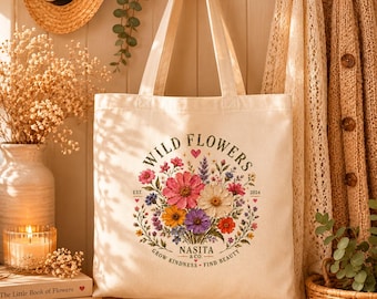 Wildflowers Tote Bag, Eco-Friendly Cotton Tote Bag, Vintage Floral Tote Bag, Gift for Nature Lovers