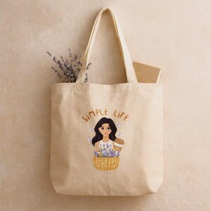 Lavender and Coffee Canvas Tote Bag, Shopping Bag, Coffee Lover, Organic Cotton Bag, Cozy Life image 6