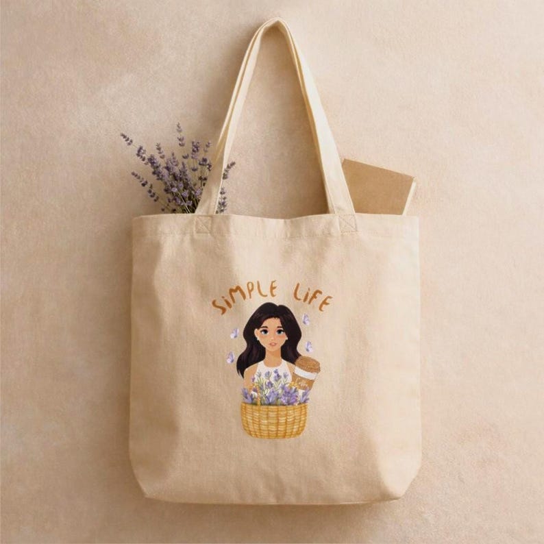 Lavender and Coffee Canvas Tote Bag, Shopping Bag, Coffee Lover, Organic Cotton Bag, Cozy Life image 6