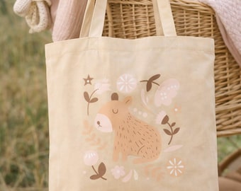 Capybara fabric bag, organic cotton bag, capybara lovers