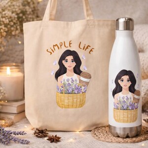 Lavender and Coffee Canvas Tote Bag, Shopping Bag, Coffee Lover, Organic Cotton Bag, Cozy Life image 11