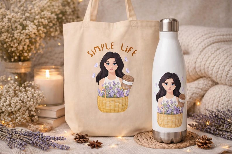 Lavender and Coffee Canvas Tote Bag, Shopping Bag, Coffee Lover, Organic Cotton Bag, Cozy Life image 11