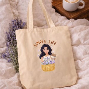 Lavender and Coffee Canvas Tote Bag, Shopping Bag, Coffee Lover, Organic Cotton Bag, Cozy Life image 4