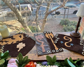 Hand Stitched Leather Cuff Bracelet – Medieval Fantasy Wrist Cuff for Renaissance Faire & Cosplay