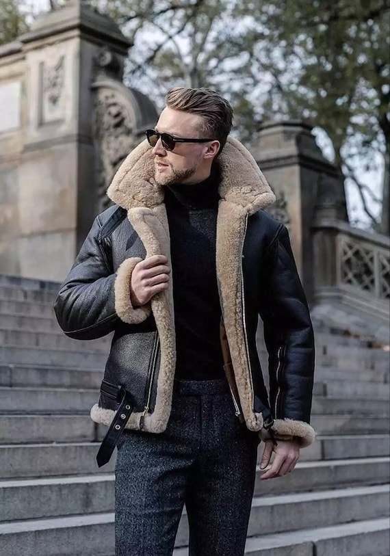 Shearling Aviator Lederjacke Herren Omoda Lederjacken Herren Auf
