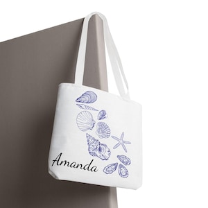 Personalized Coastal Charm Tote Bag, Beach Tote, Summer Bag, Ocean Shells Design, Sea Life Accessories, Nautical Gift Idea