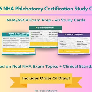2026 NHA-flebotomie-onderzoekskaarten: laboratoriumveiligheid, trekkingsvolgorde (digitale download)