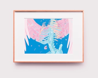 Angel Wings Art Print, Skeleton Art, Celestial Art, Physical Print, Gift for Her