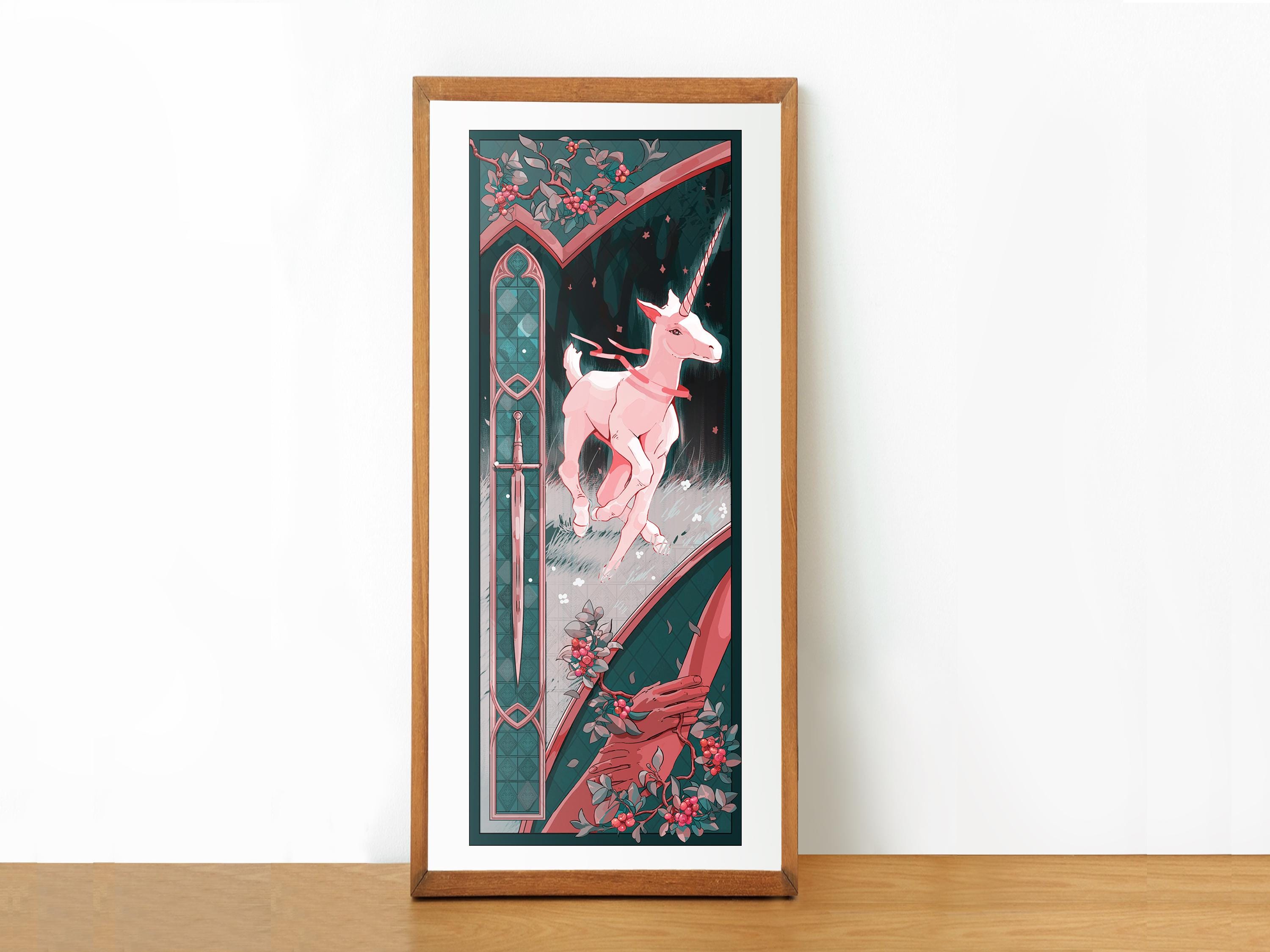 Art Nouveau Unicorn Print, Whimsical Art Prints, Physical Print, Medieval Unicorn, Gift for Her