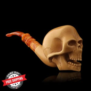 srv - Skull Block Meerschaum Pipe with fitted case 15412