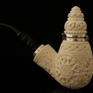 Hand Carved srv Meerschaum Pipe: Reverse Calabash with Fitted Case