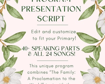 2026 editable Primary Sacrament Presentation Program with the Family Proclamation: outline, script, songs, Old Testament Come Follow Me