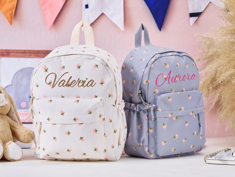 Small Backpack Names Personalized Kids Backpack, Embroidered Name Floral Book Bag - Etsy