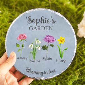 Birth Month Flower Garden Stone, Heart Shaped Garden Decor With Name, Personalized Unique Gifts For Her, Mother's Day Gift,Nana Grammy Gifts