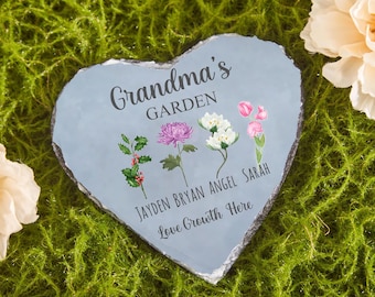 Personalized Birth Flower Slate Stone, Grandma's Garden Gift