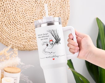 Custom Pooh Teacher 40oz Tumbler, Never Forget the Difference You Make Tumbler with Handle,  Teacher Appreciation Gift Thank You Travel Mug