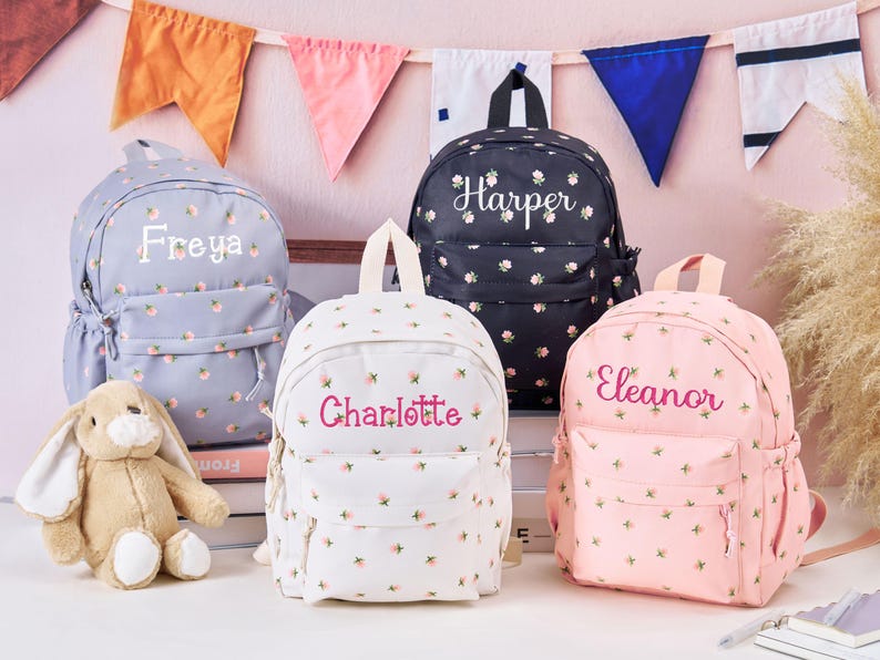 Small Backpack Names Personalized Kids Backpack, Embroidered Name Floral Book Bag - Etsy