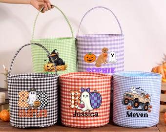 Gepersonaliseerde Trick or Treat-mand voor Halloween, op maat gemaakte canvasemmer voor kinderen
