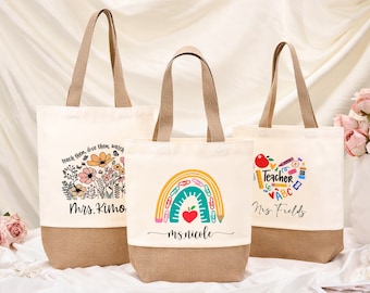 Custom Teacher Tote Bag, Teacher Coquette Bow Bag, Teacher Gift Bag, Personalized Teacher Tote Bag, Teacher Name Gift Bag, Teacher Tote Bag