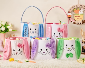 Cubo de Pascua de peluche personalizado, bolsa de conejito personalizada