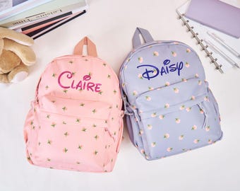 Personalized Toddler Backpack, Floral Kids School Bag, Embroidered Name
