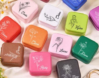 Joyero de viaje, regalos personalizados para ella, regalo de dama de honor de boda, regalo de cumpleaños para mujeres, estuche de joyería grabado, accesorios de viaje