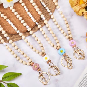 Teacher Lanyard for Badge Key - Personalized Lanyard with Name Title - Wooden Bead Lanyard - Nurse Lanyard - ID Holder - Personalized Gifts