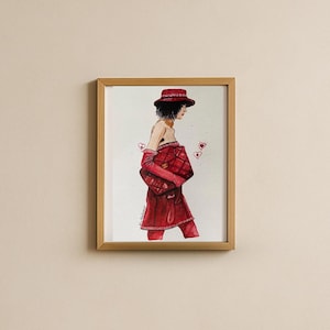 Original Hand-Painted Watercolor Fashion Illustration – Stylish Woman in Red Dress – 8.3 x 5.8” Wall Art – Stylish Gift