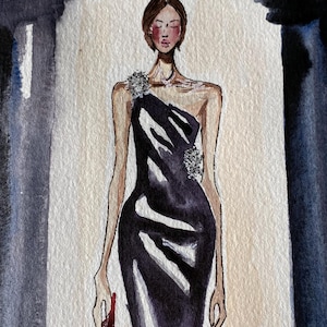 Ręcznie malowana akwarelowa ilustracja mody, A5, Karta tarota, Sztuka mody, Armani, Prezent, Malarstwo, Haute Couture