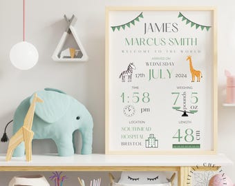Personalized New Baby Birth Stats Print: Nursery Decor Gift Personalised