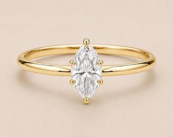 Marquise Cut Lab Diamond Solitaire Engagement Ring, 14k Solid Gold, 0.50 To 3.00 ct Wedding Ring, Perfect Anniversary gift for Her