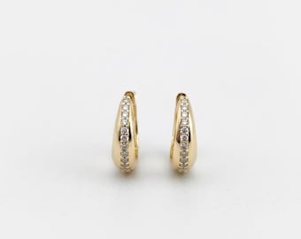 14k gouden effen dikke knuffels met diamanten massief gouden hoepels, kleine knuffels, effen gouden knuffeloorbellen, perfect cadeau