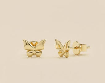 14k Solid Gold Butterfly Earrings, Small Gold Studs, Cute Butterfly Stud Earrings, Tiny Gold Earrings, Perfect Gift