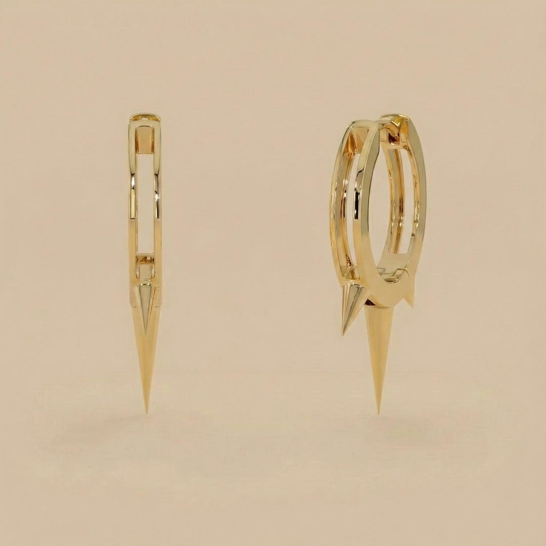 Solid Gold Spike Hoops, 14k Gold Spike Earrings, Minimalist Huggies ...
