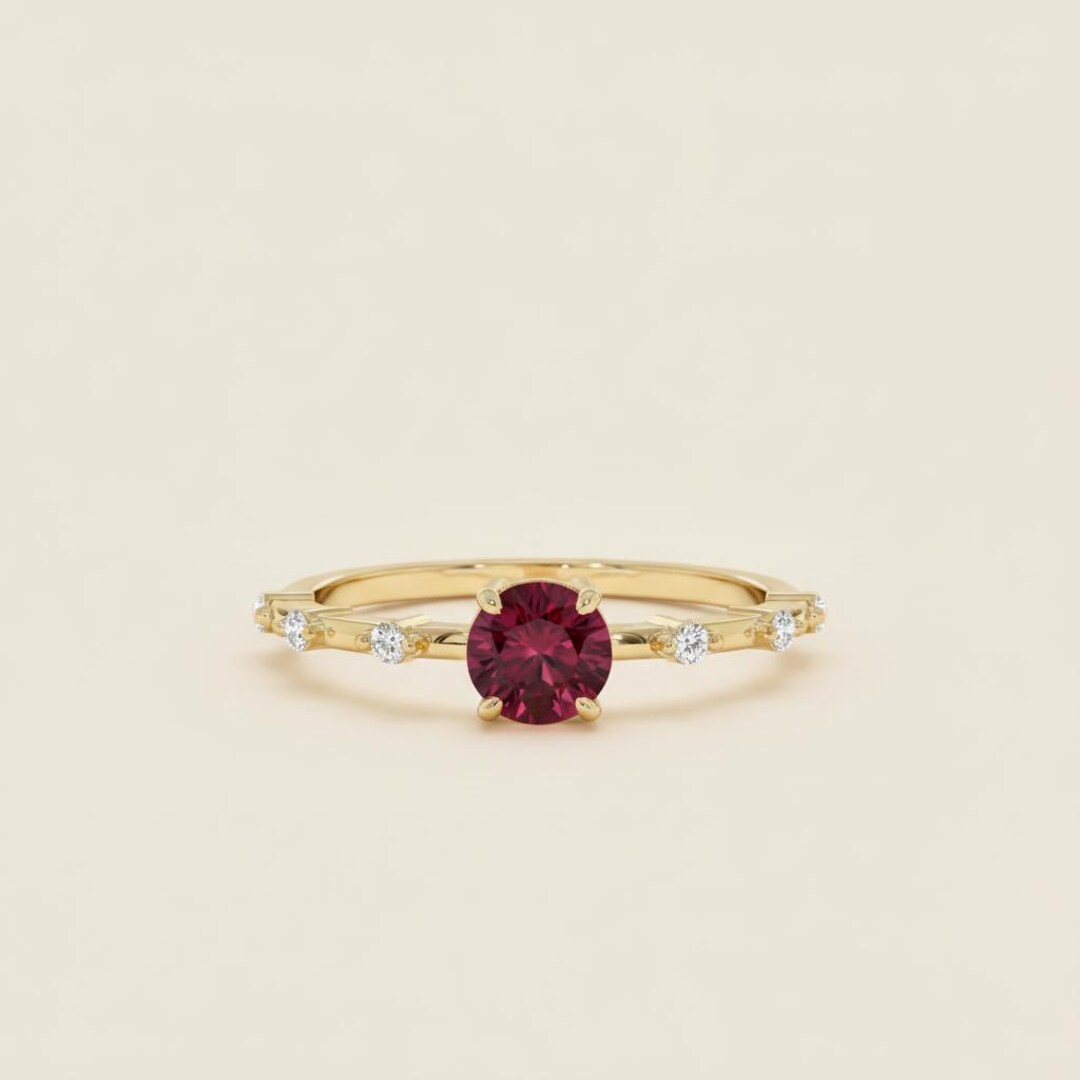 14k Gold Ruby Ring, Ruby and Diamond Ring With Solid Gold, Engagement ...