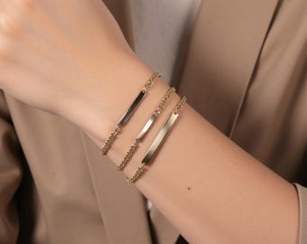 14K Gold ID Armband, Massivgold Cuban Link Armband, Namensarmband, personalisiertes Goldarmband, Goldbarren graviert, Must Have