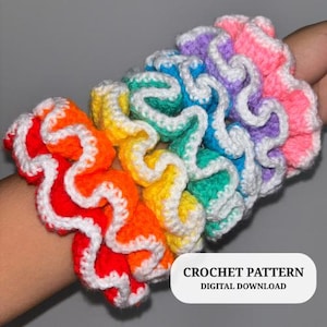 Crochet Ruffle Scrunchie Digital Pattern, Colorful Crochet Hair Scrunchies PDF Pattern