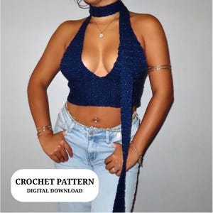 Adriana Crochet Glitter Halter Top PDF Pattern, Crochet Summer Top with Scarf Pattern