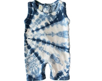 Indigo Tie Dye Baby Summer Shibori Romper