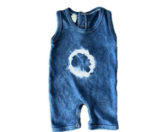 Indigo Dyed Baby Summer Romper Shibori - Tie Dye - Kanoko