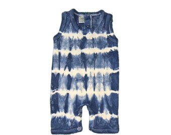 Indigo Dyed Baby Romper Shibori - Tie Dye - Hakusen