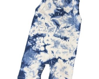 Indigo Dyed Baby Summer Romper Shibori - Tie Dye