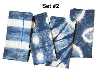 Set of 4 Hand Dyed Indigo Shibori Cotton Napkins